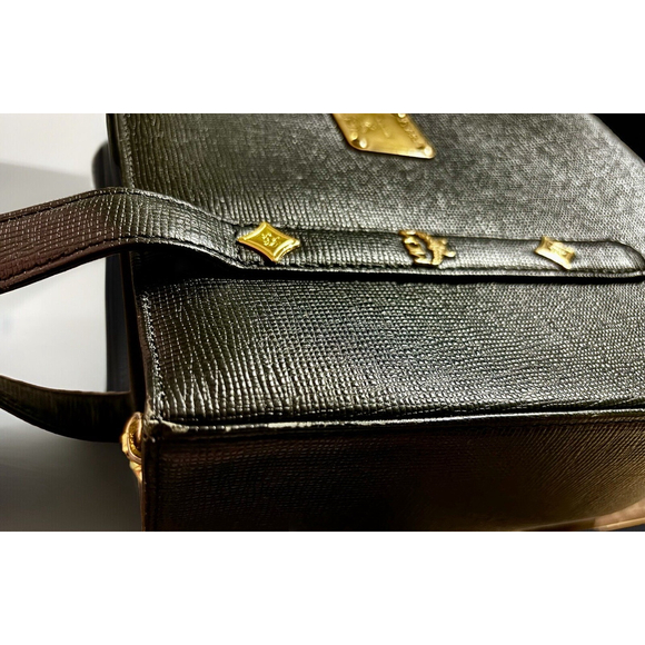 MCM Munchen Mini Black Leather Double Strap, Zip Tote•Gold Hardware & Studs•EUC - Picture 15 of 16